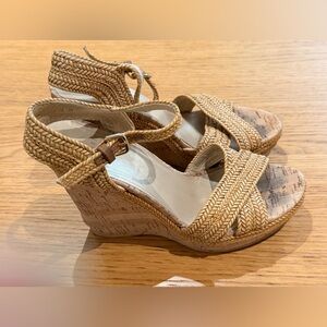 Stuart Weitzman Tan Braided Wedge Sandals